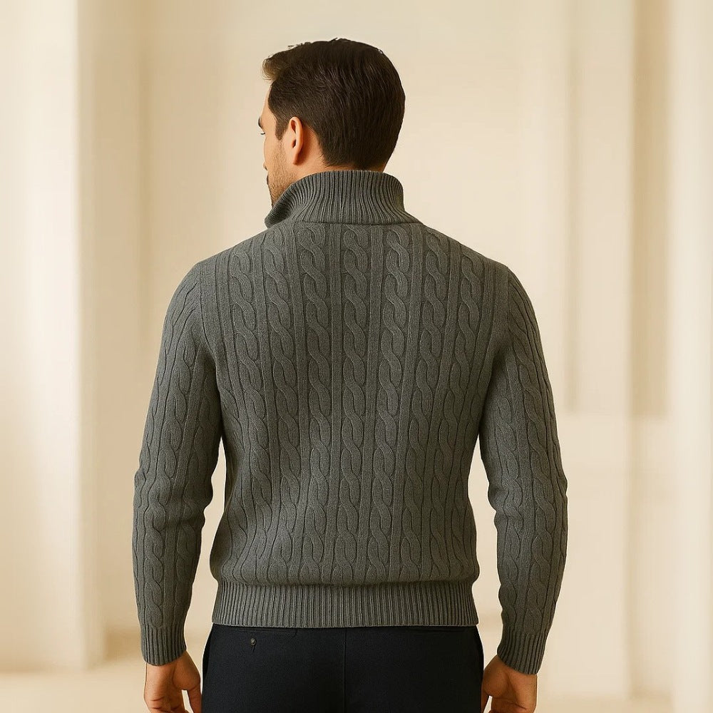 Suéter Masculino de Tricô Gola Alta Meio Zíper Fontaine