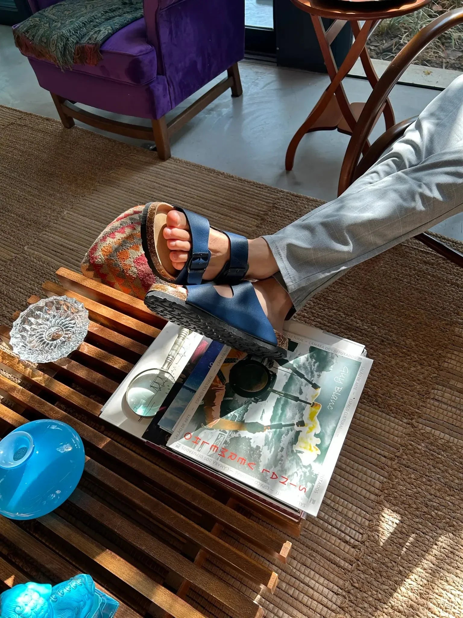 Sandália Birken Couro Azul